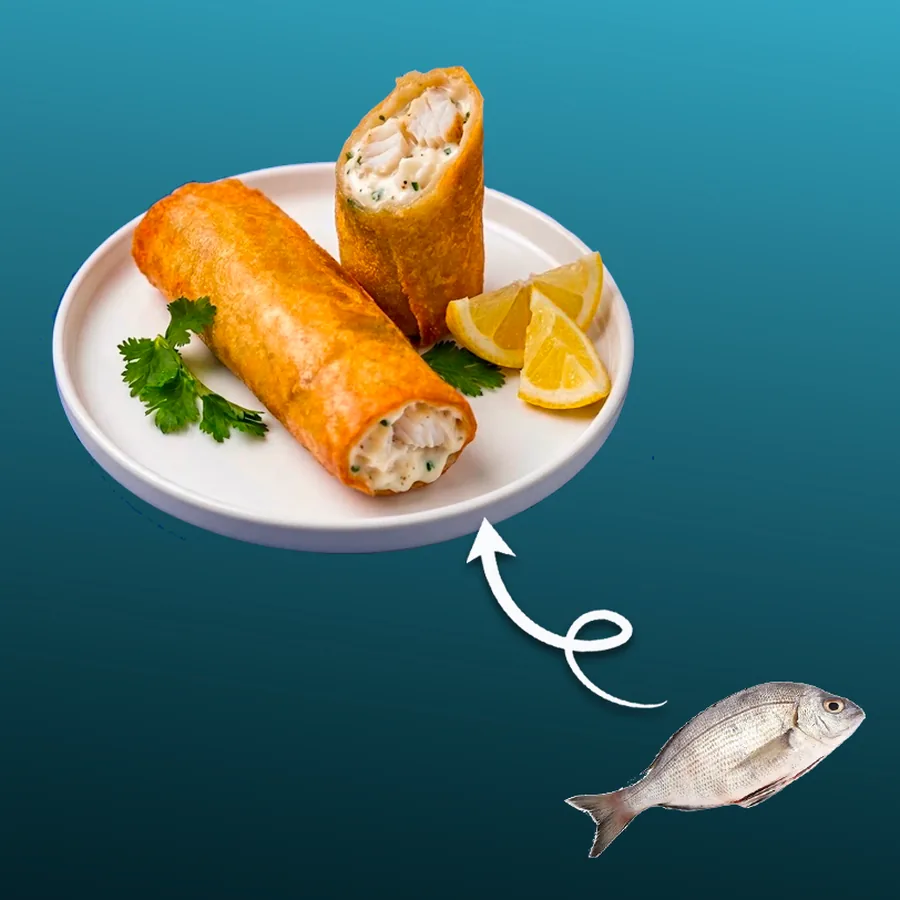 Bourek (Crevettes ou Poisson) — Le même bourek en version poisson : feuille croustillante garnie de poisson blanc. · Sphère Restaurant by Léa, Kouba, Alger