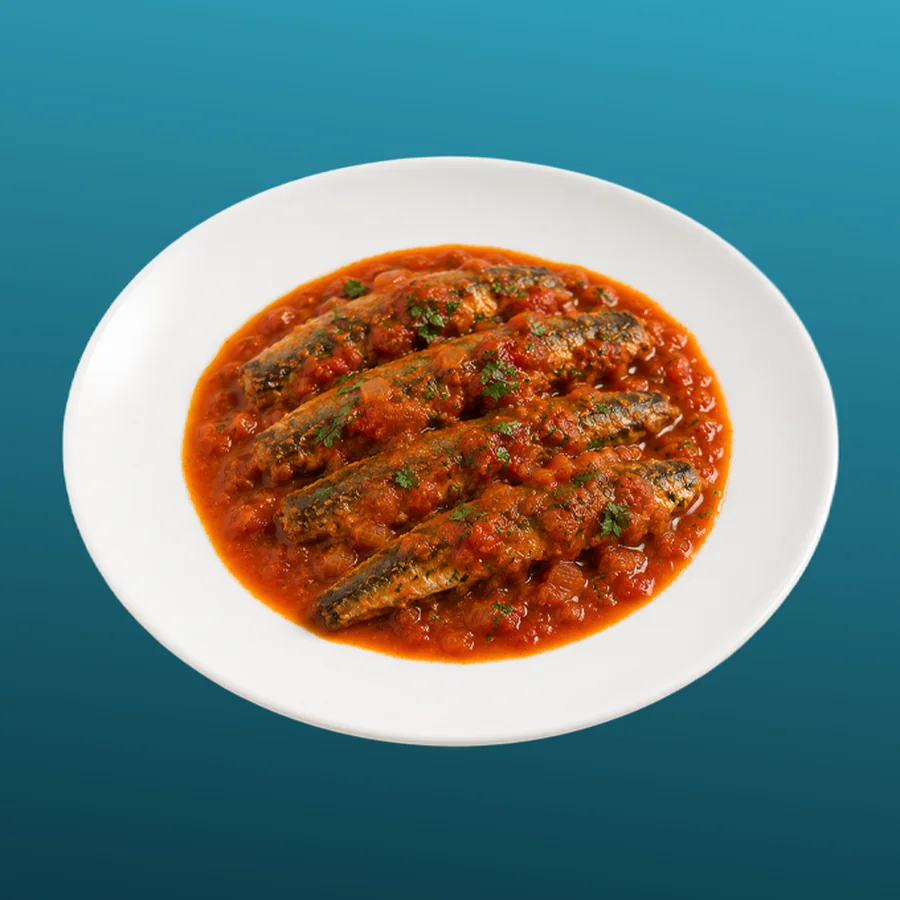 Sardines Sauce — Les mêmes sardines, mijotées cette fois dans une sauce relevée. · Sphère Restaurant by Léa, Kouba, Alger